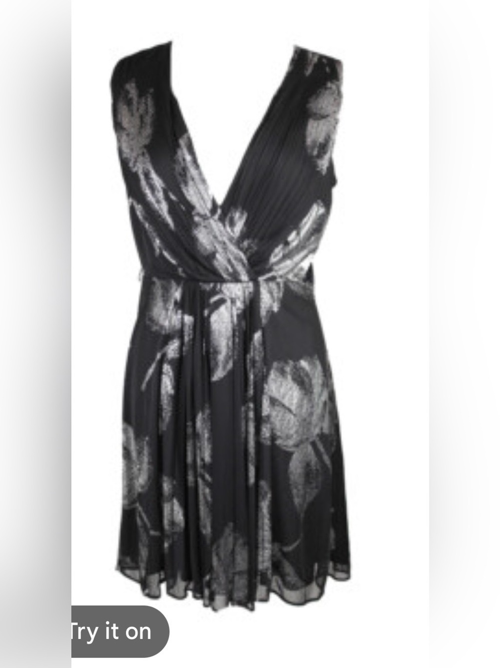 Sandra Darren Black Dress with Silver Floral Accents. SZ 10